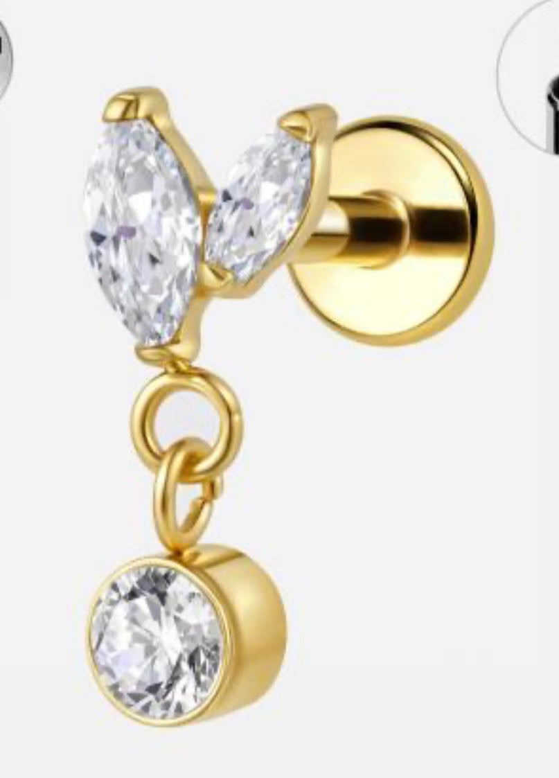 Geometric 2 Diamond Dangle Studs