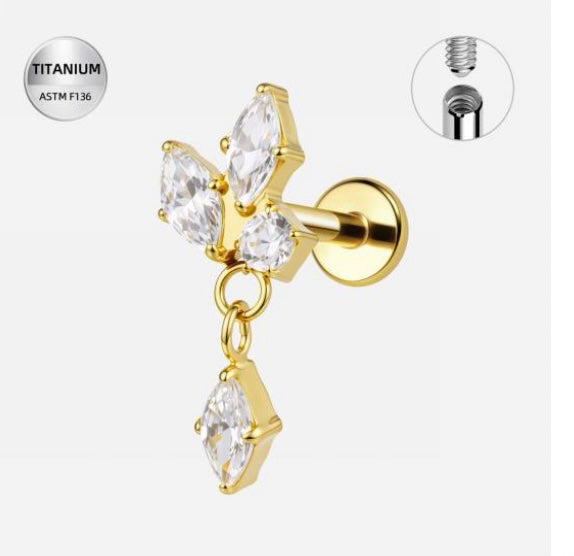 Geometric 3 Diamond Dangle Studs