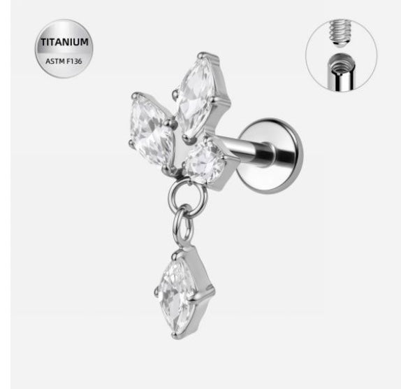 Geometric 3 Diamond Dangle Studs